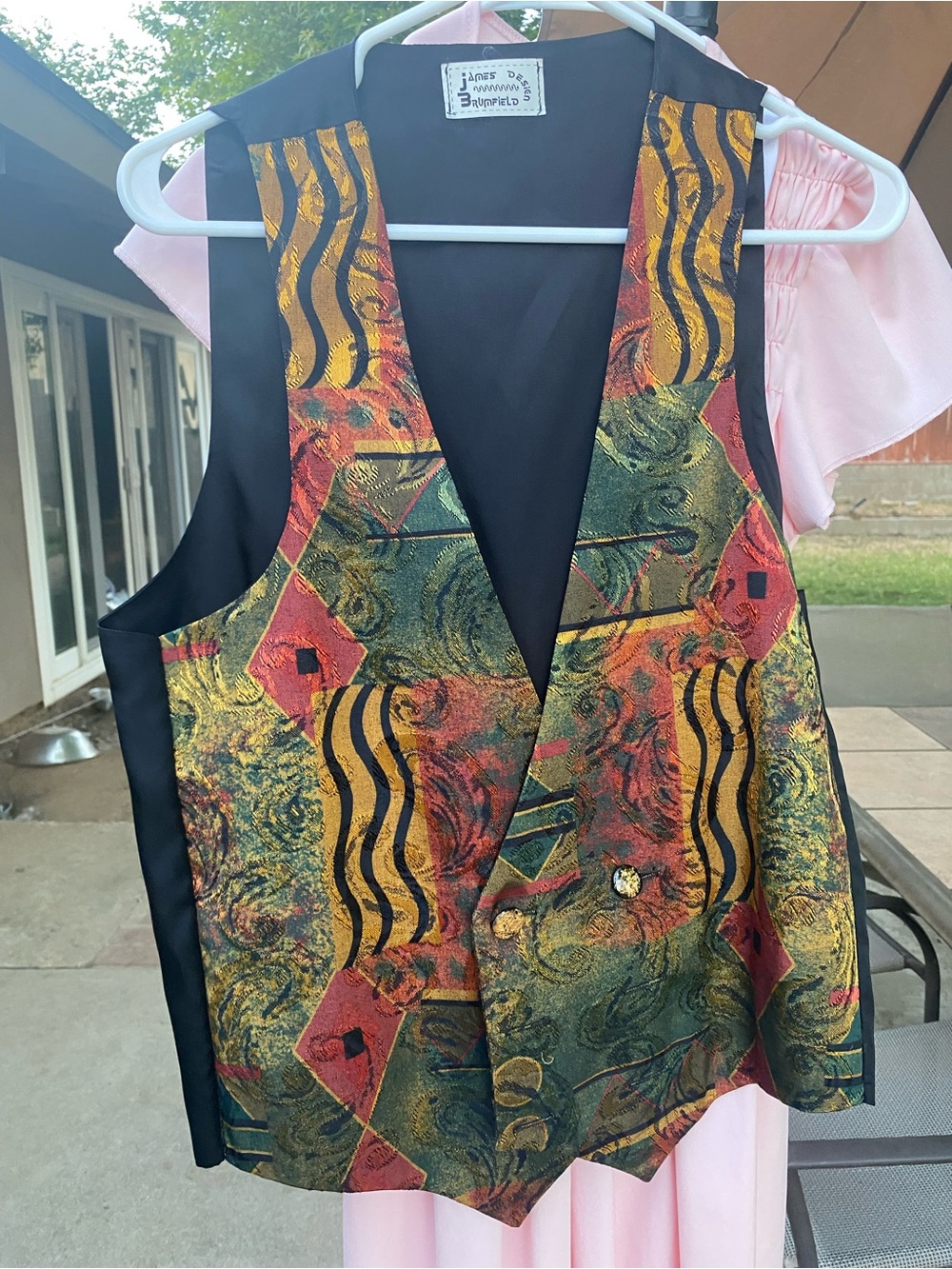 Vintage Abstract Brocade Vest with Gold Accents
